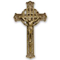 8" filigree crucifix plastic <b><i>Gold</i> Self Colour</b>
